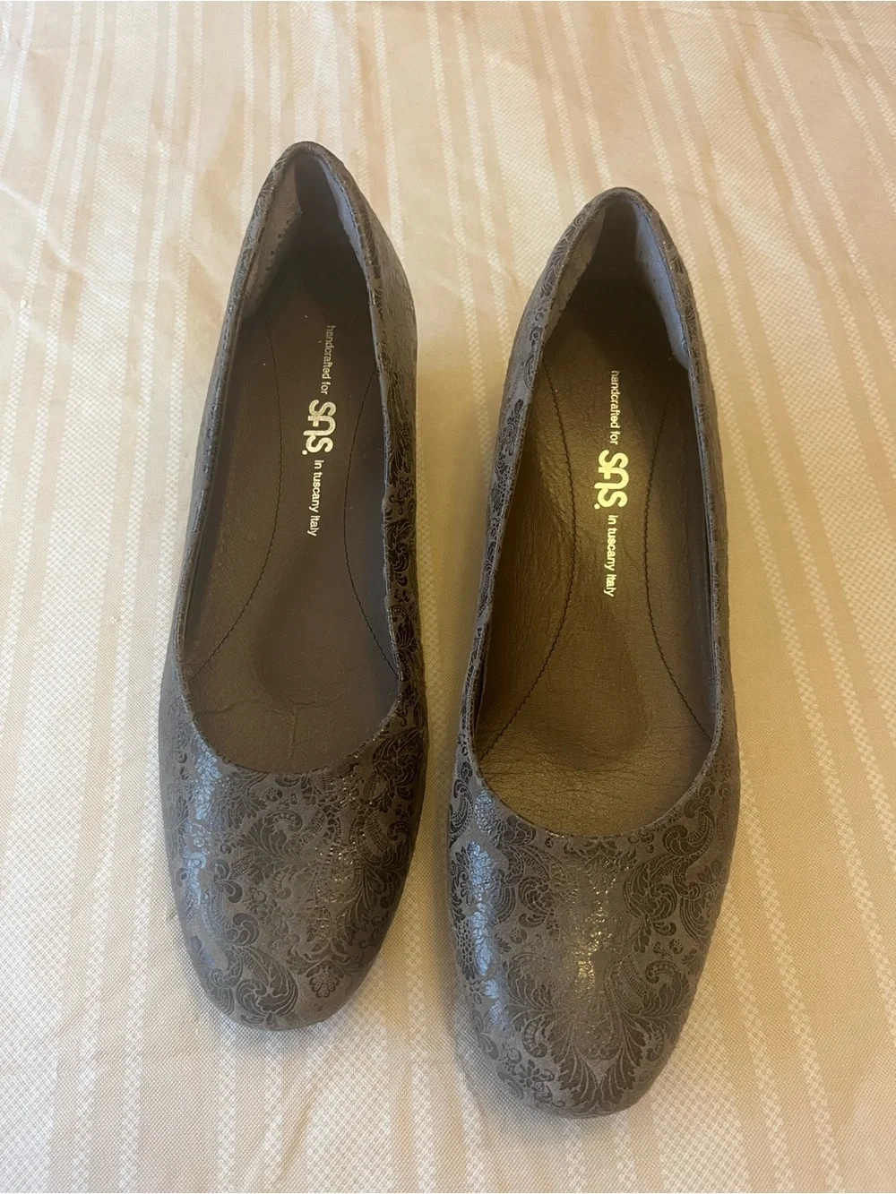 SAS Gray Patterned Wedge Flats